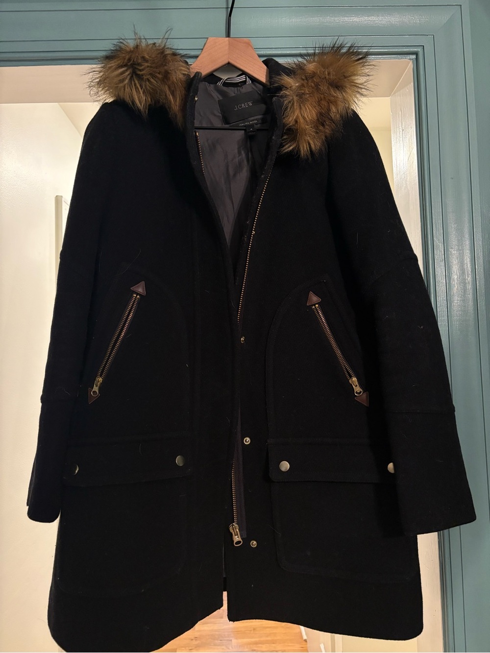 J. Crew Black Parka with Faux Fur Trim - Picture 3 of 3